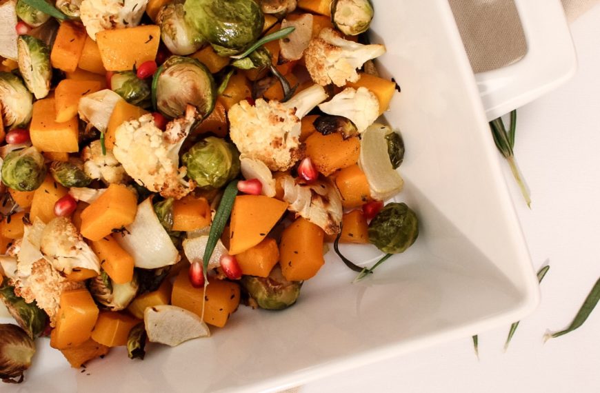 Roasted Fall Veggies with Pomegranate Seeds