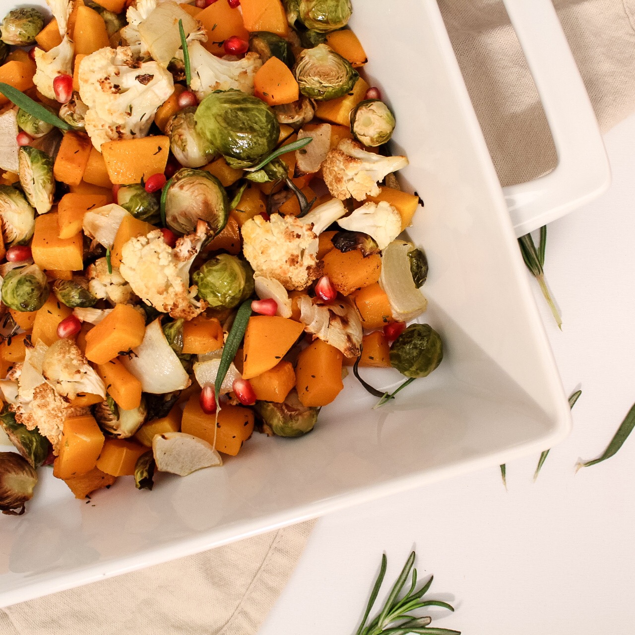 Roasted Fall Veggies with Pomegranate Seeds